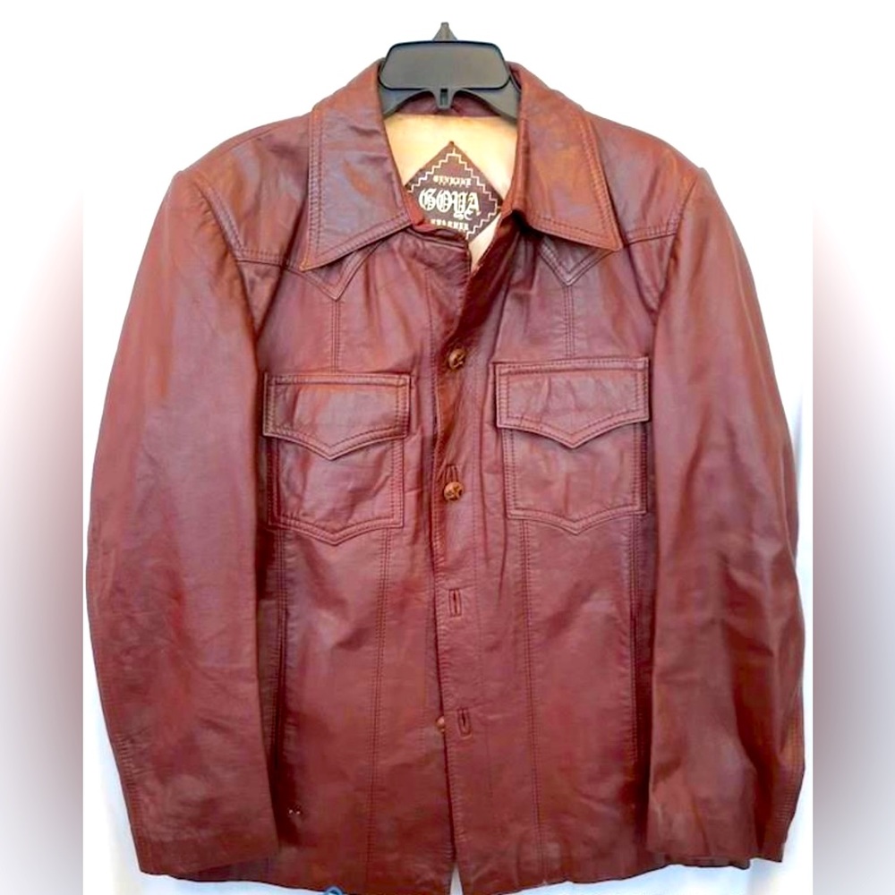 Vintage 1970s Goya Dark Red Leather Jacket - Size 44, Men’s Large